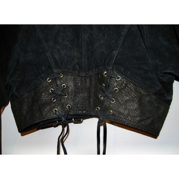 Black Leather & Suede Jacket + Skirt Set – Vintage 80’s Matching Two-Piece - Picture 7 of 14